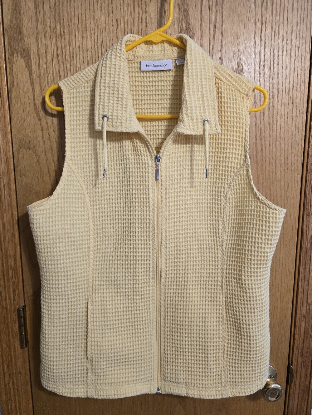 Breckenridge Pale Yellow Waffle-Knit Zip-Up Vest